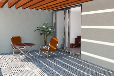 Chantier de carrelage sur plots