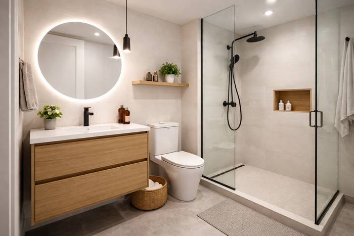 L'aménagement d'une petite salle de bain — illustration RenoMigo