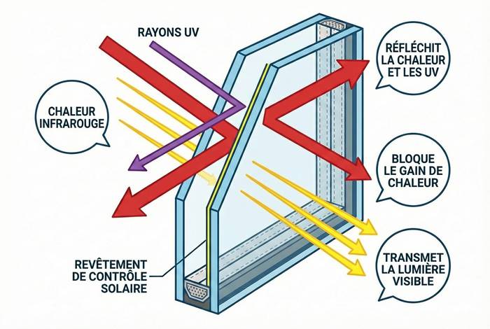 Le vitrage à contrôle solaire — illustration RenoMigo